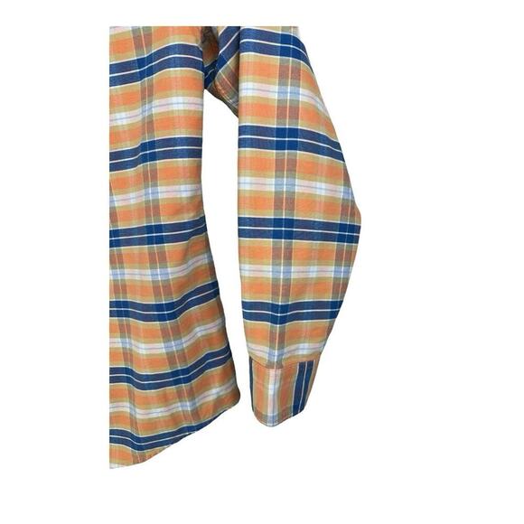 LL Bean Shirt Mens Large Slim Fit Orange Blue Plaid Bean Signature Button Up - Picture 8 of 13